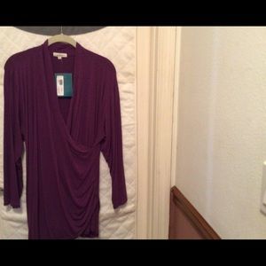 Ecoskin,  XL Faux Wrap Knit Top. Fuschia, long sleeves, NWT